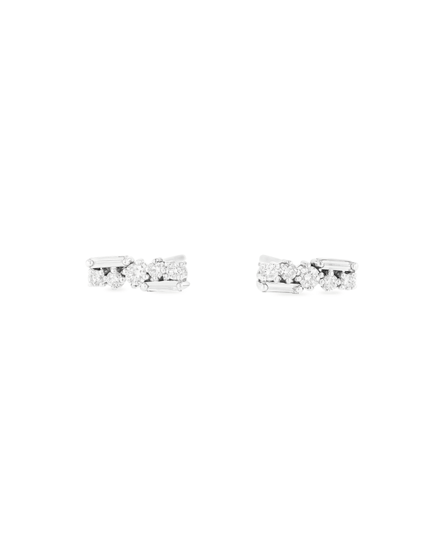 18k Rose Gold Round & Baguette Diamond Stud Earrings