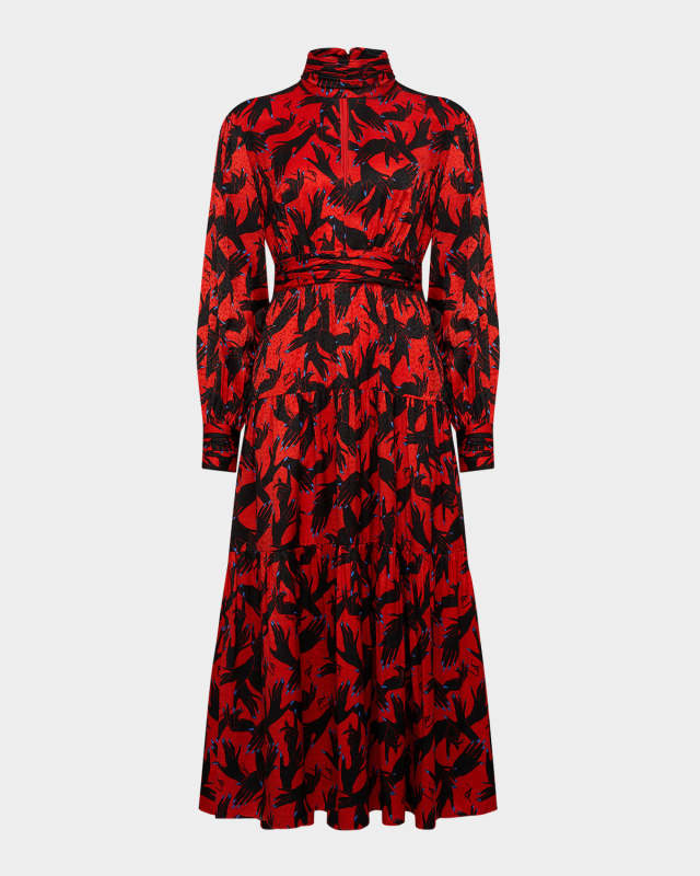 Sai Tiered Hand-Print Jacquard Midi Dress