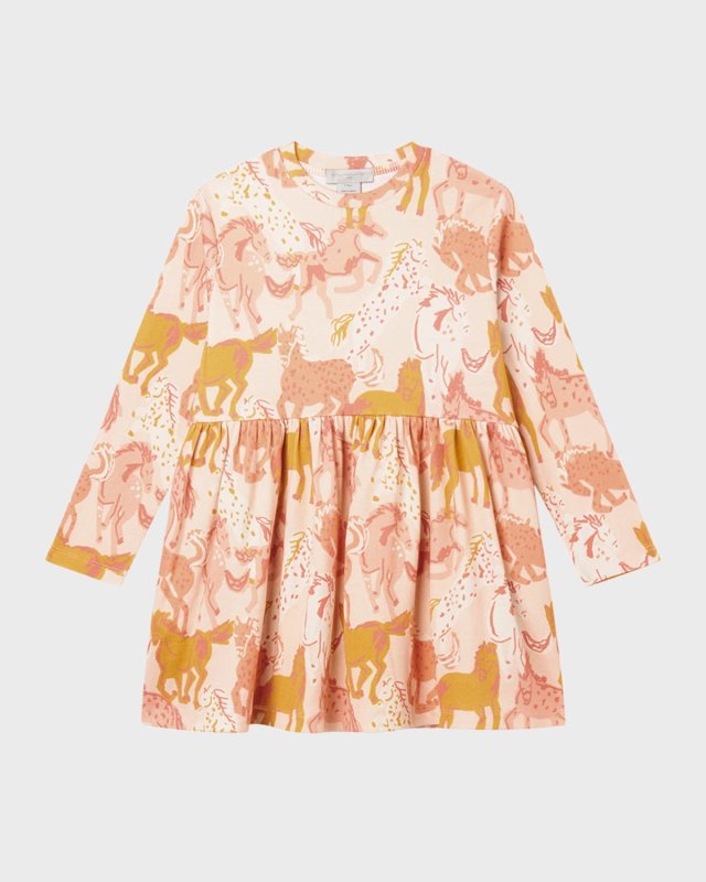 Girl's Prairie Horse-Print Dress, Size 4-