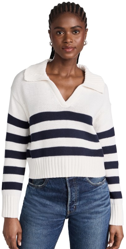 Splendid Parker Polo Stripe Sweater Navy Stripe