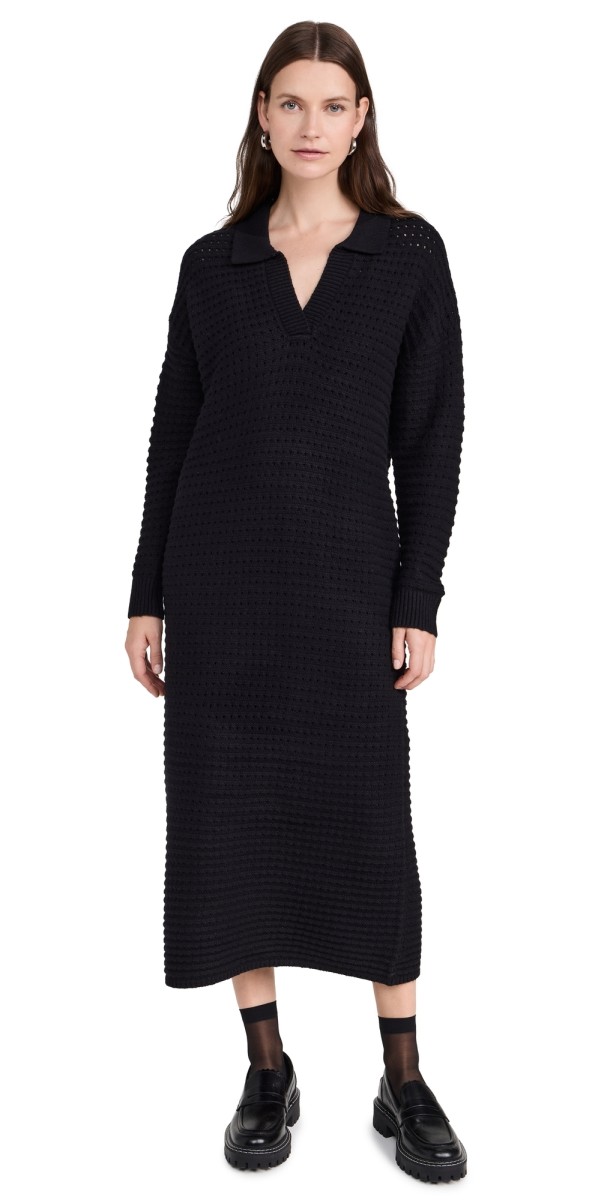 525 Raya Solid Polo Dress Black