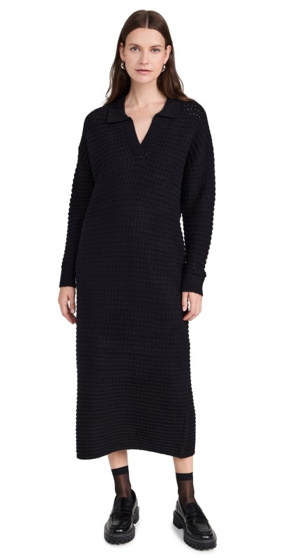 525 Raya Solid Polo Dress Black