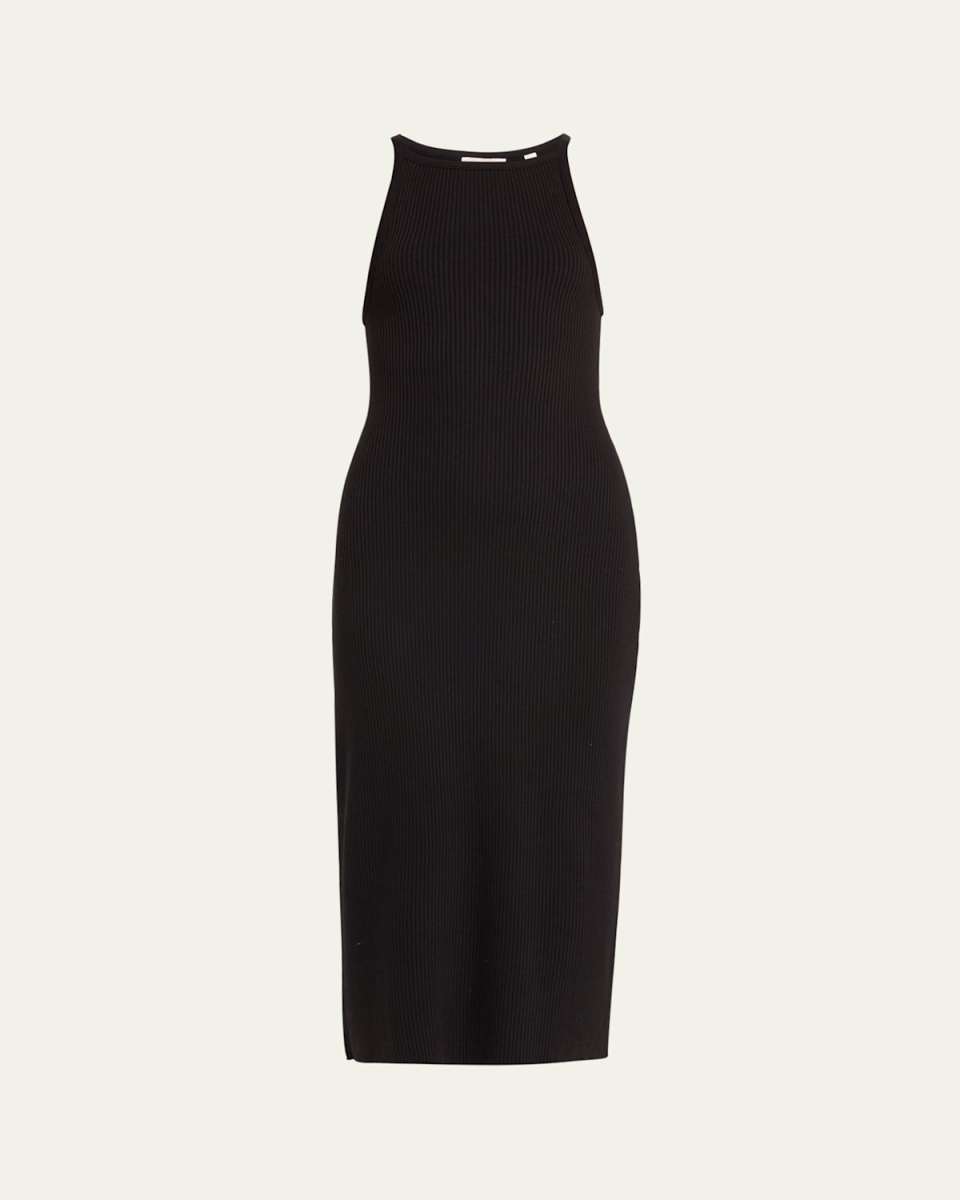 Ribbed High-Neck Midi Tank Dress