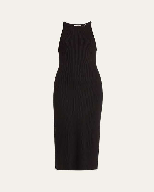 Ribbed High-Neck Midi Tank Dress