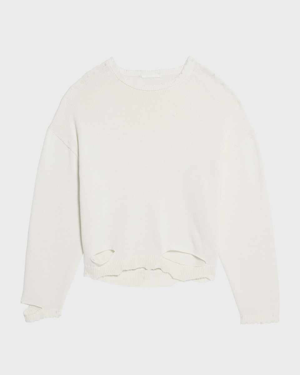 Distressed Ribbed Crewneck Sweater