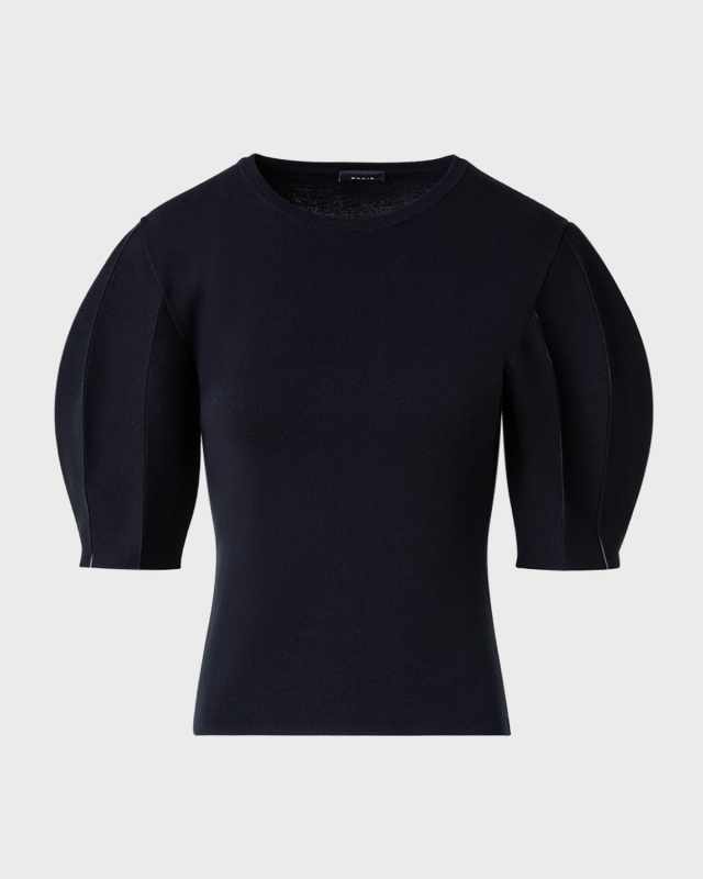 Puff-Sleeve Silk Cotton Knit Top