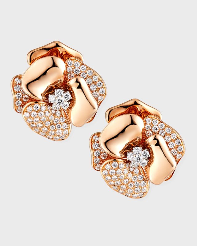 18K Rose Gold Flower Earrings with Diamonds