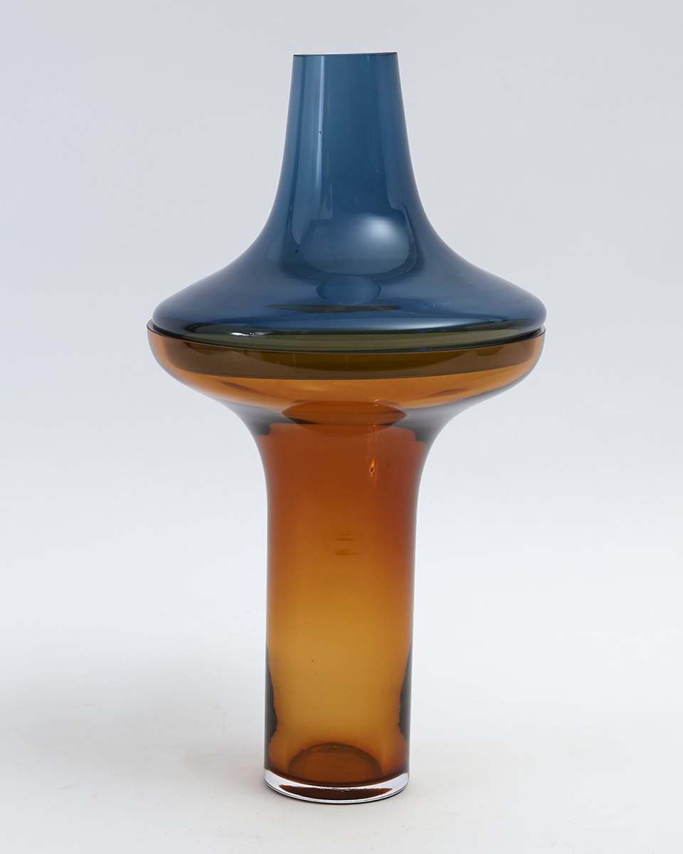 Tall Cobalt Over Amber Vase - Small
