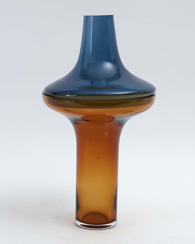 Tall Cobalt Over Amber Vase - Small