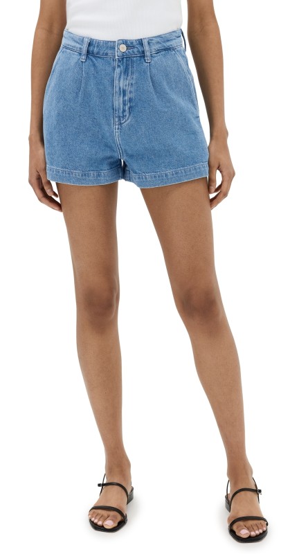 Reformation Elana Pleated Denim Shorts Leven