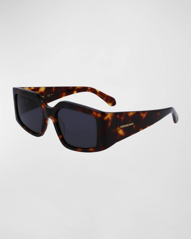 Micro-Logo Acetate Rectangle Sunglasses