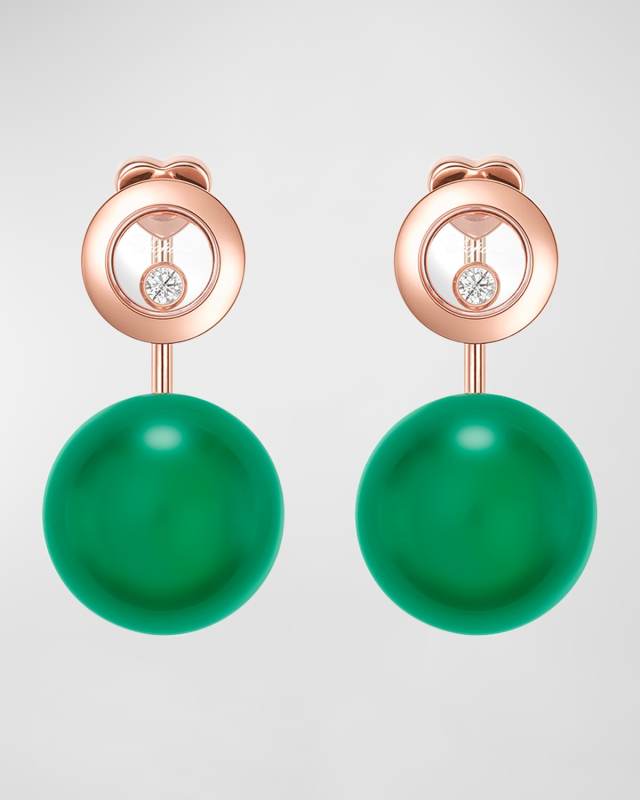 Happy Diamonds Planet 18K Rose Gold Green Agate Earrings