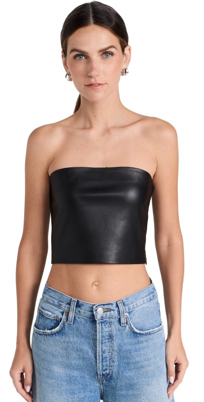 Susana Monaco Faux Leather Crop Tube Top Black