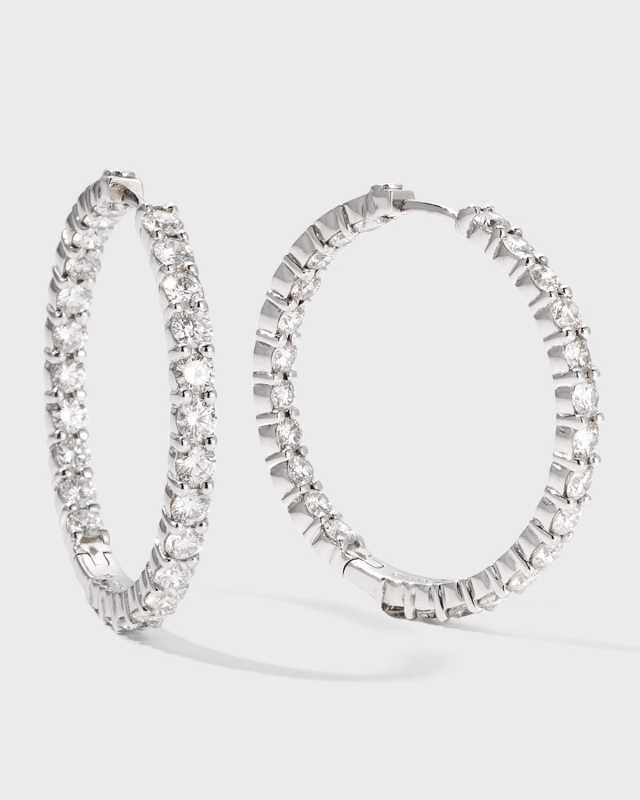 18K White Gold Diamond Hoop Earrings, 35mm, 5.55tcw