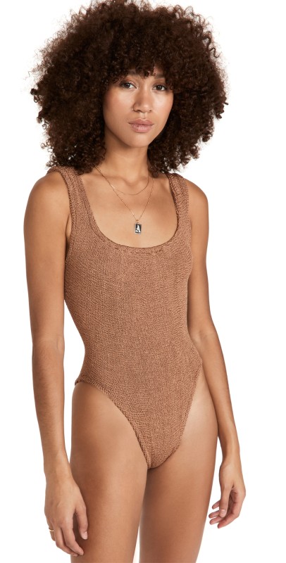 Hunza G Classic Square One Piece Metallic Cocoa