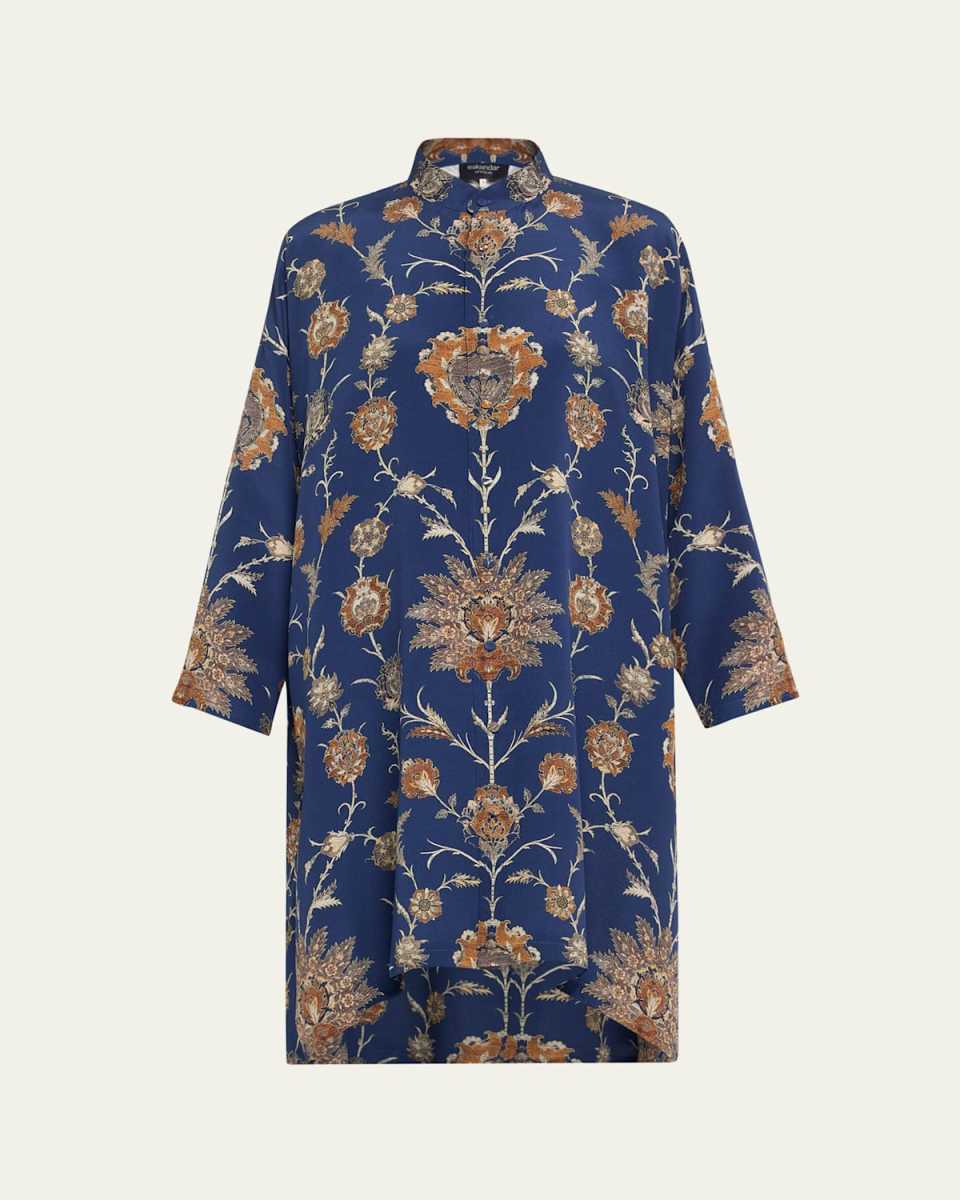 Wide A-Line Collarless Shirt With Slits (Very Long Length)