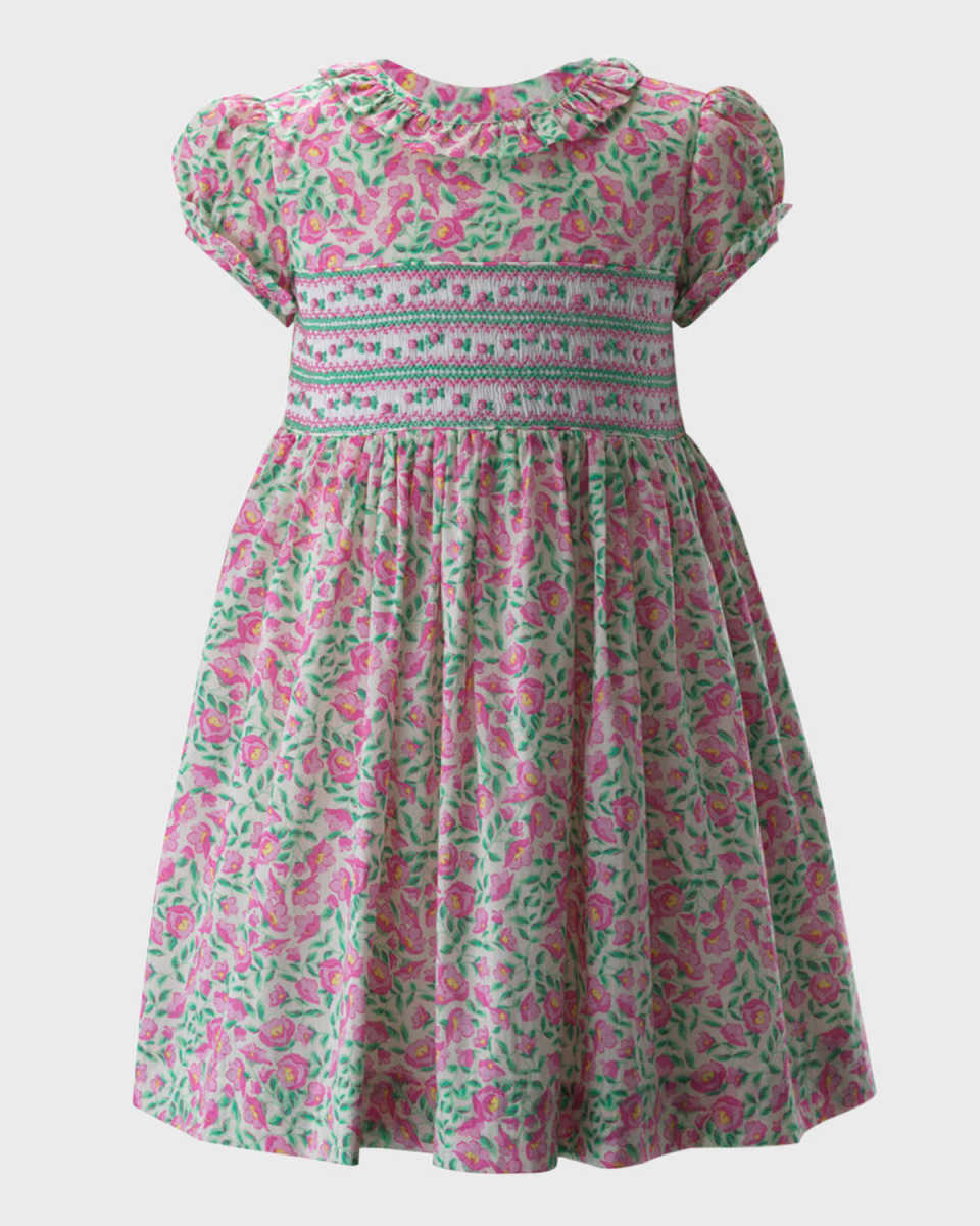 Girl's Leafy Floral Smocked Dress, Size 2-10