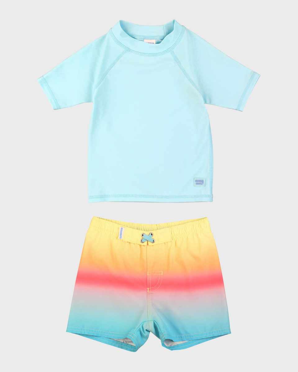 Boy's Tropical Rashguard and Beach Paradise Trunks Set, Size 3M-8
