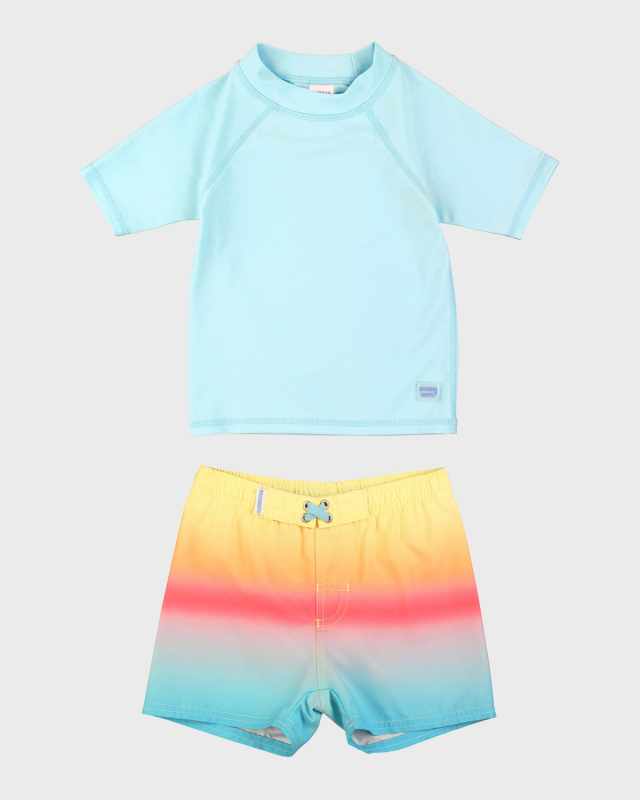Boy's Tropical Rashguard and Beach Paradise Trunks Set, Size 3M-8