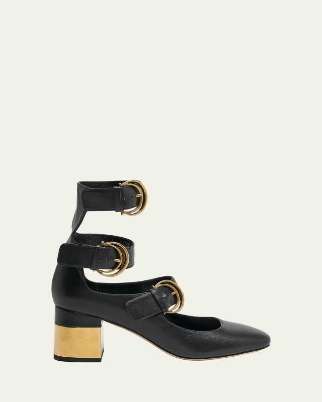 Alize Leather Trio-Strap Pumps