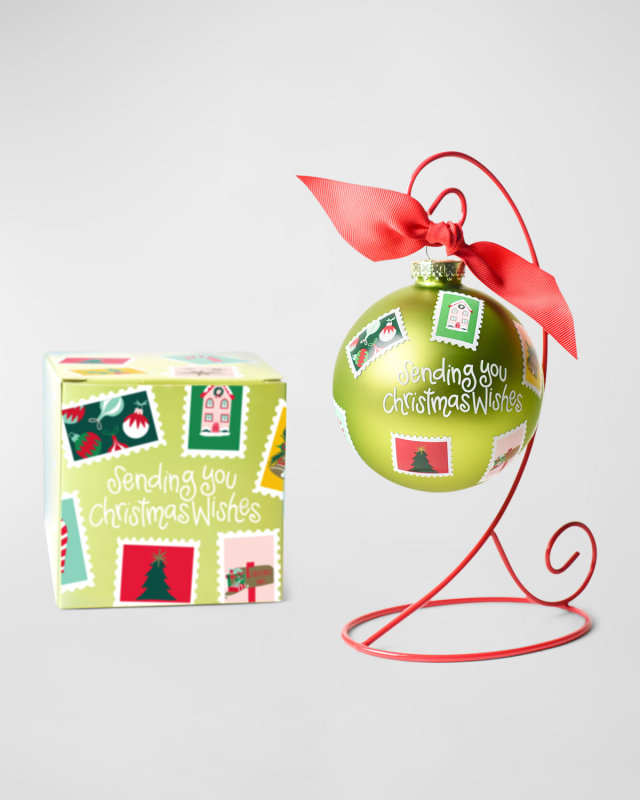 Sending You Christmas Wishes 100mm Glass Ornament with Stand
