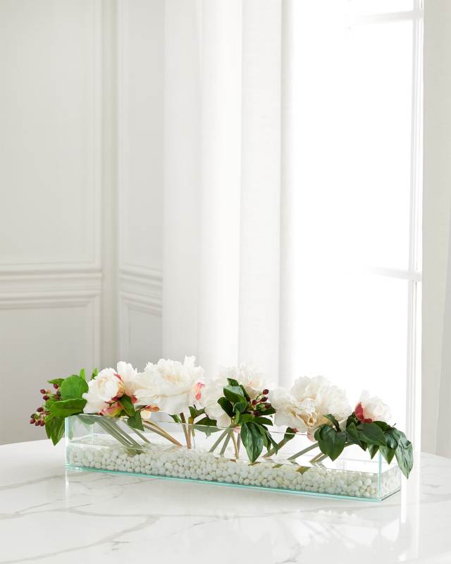 Peony Garden 24" Faux Floral Arrangement in Glass Container