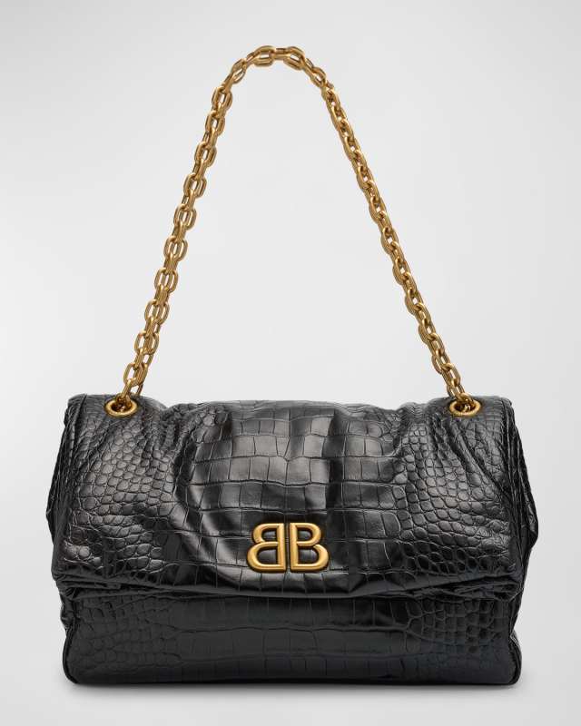 Monaco Medium Chain Croc-Embossed Shoulder Bag