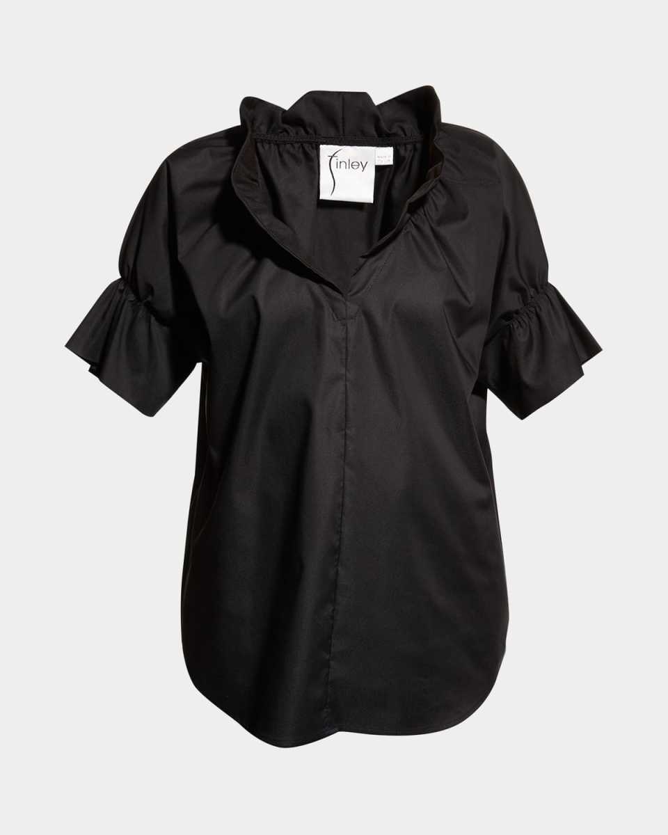 Crosby Flounce Neck & Sleeve Silky Poplin Shirt