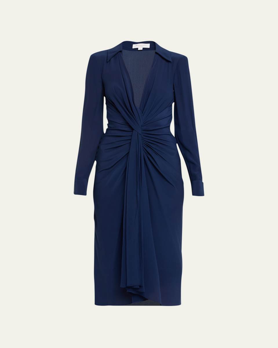 Gathered Silk Midi Dress