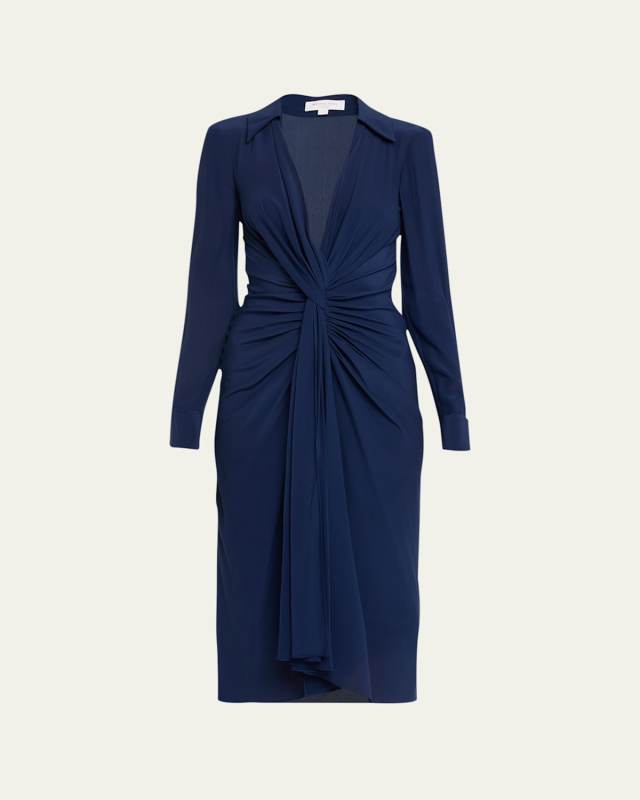 Gathered Silk Midi Dress