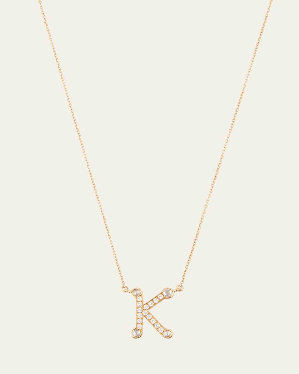 18K Yellow Gold Alphabet K Charm Necklace with Diamonds