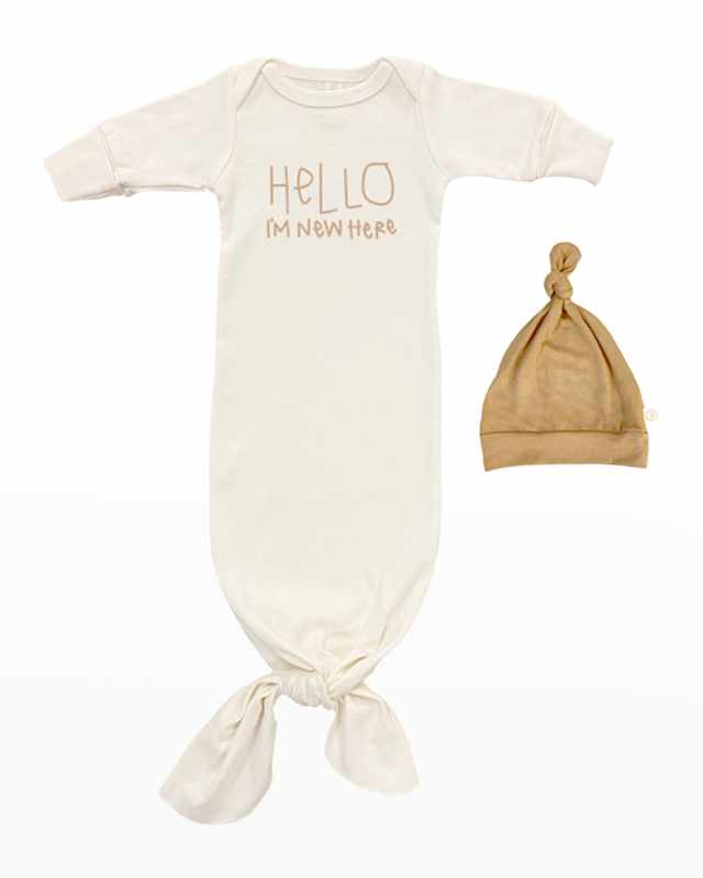 Kid's Hello I'm New Here Knotted Gown w/ Hat, Size