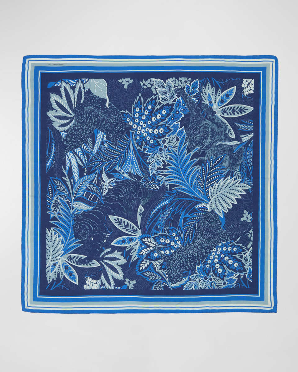 Amazonia Navy Print Cashmere-Blend Scarf