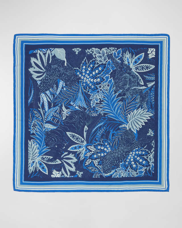 Amazonia Navy Print Cashmere-Blend Scarf