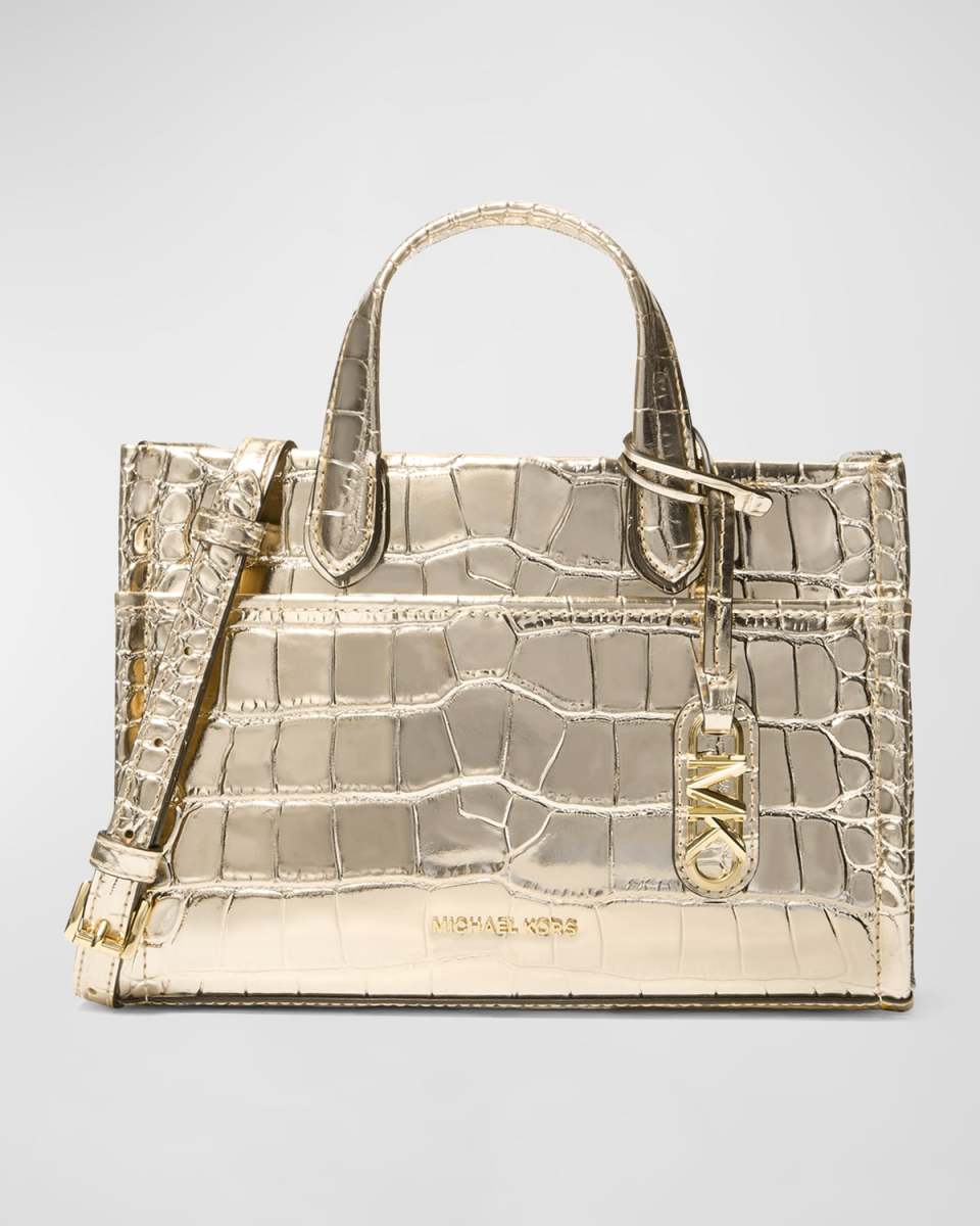 Gigi Croc-Embossed Metallic Leather Top-Handle Bag