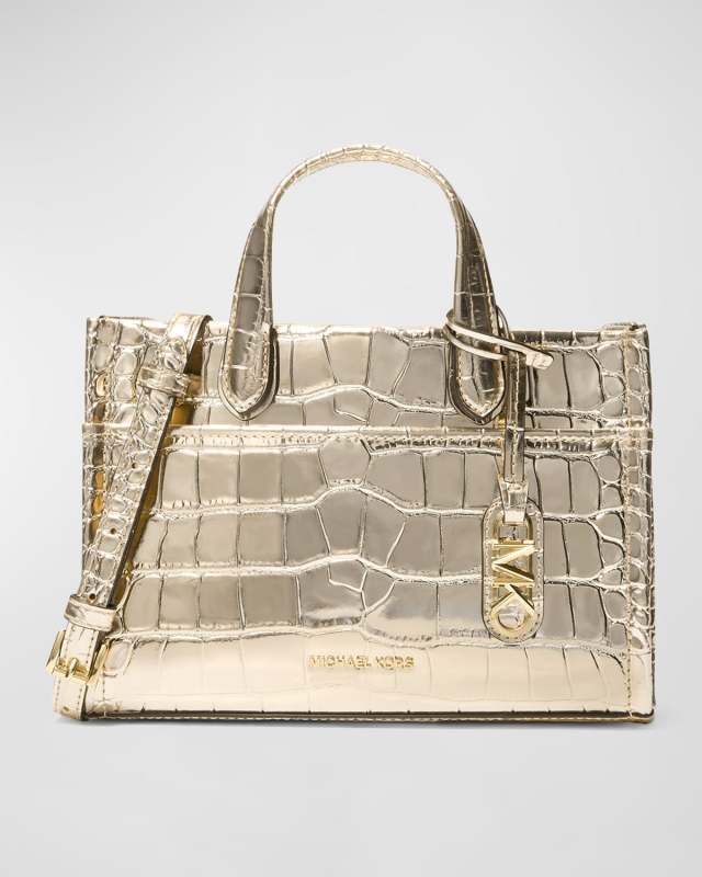 Gigi Croc-Embossed Metallic Leather Top-Handle Bag
