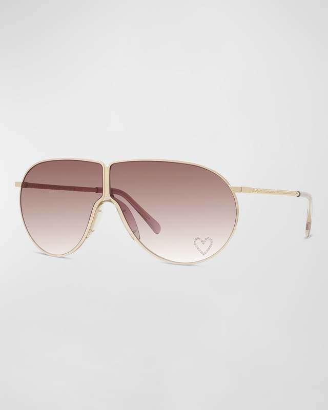 Embellished Heart Mixed-Media Shield Sunglasses