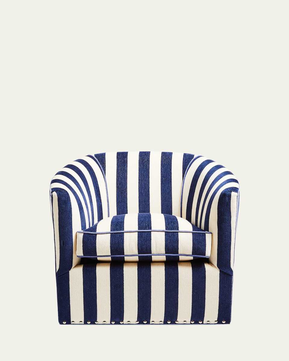 Marquee Navy Stripe Chenille Swivel Chair