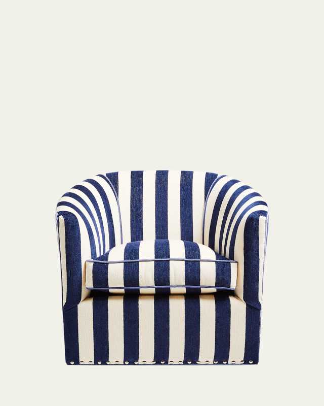 Marquee Navy Stripe Chenille Swivel Chair