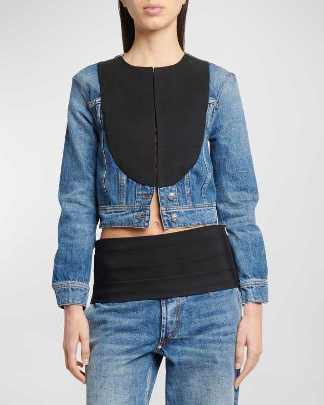 Tuxedo-Fabric Bib Mid Vintage Blue Denim Jacket