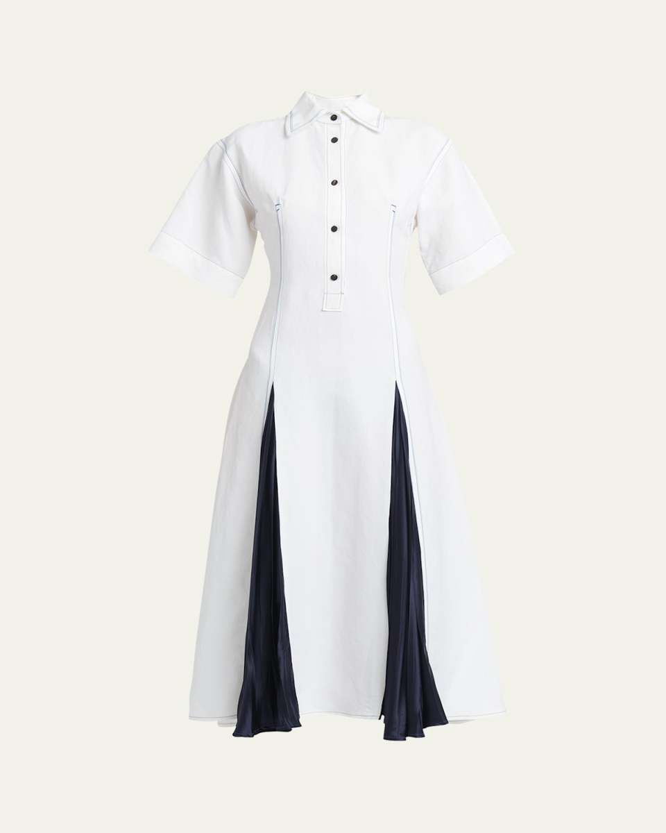 Long Bicolor Paper Viscose Toile Godet Dress