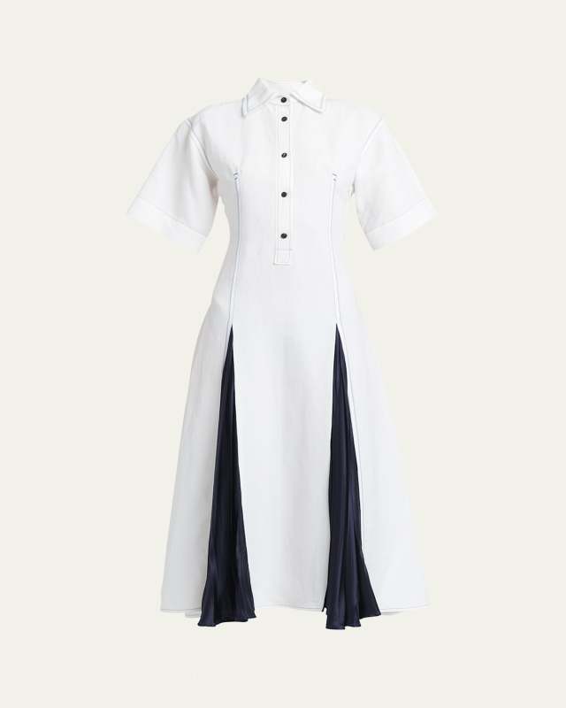 Long Bicolor Paper Viscose Toile Godet Dress