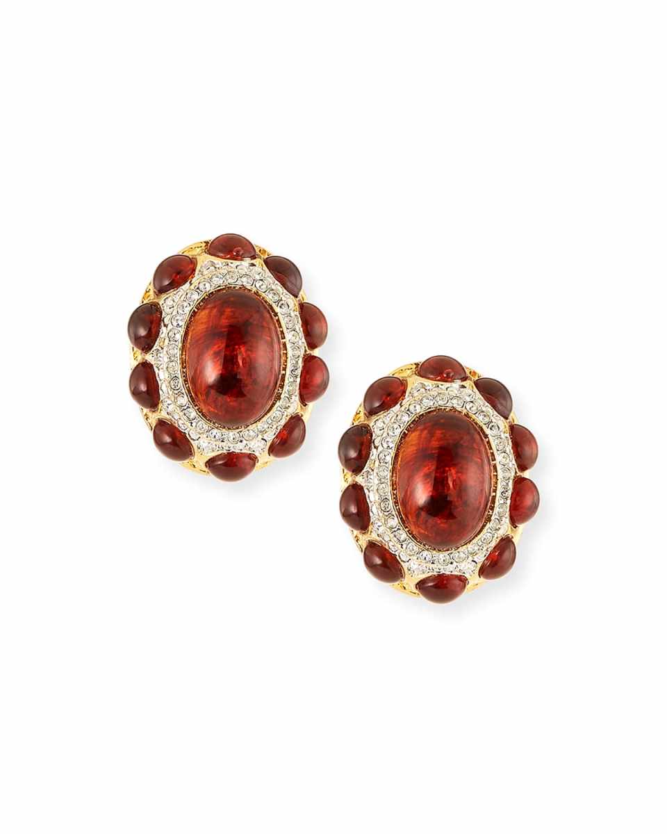 Cabochon Crystal Clip Earrings, Tortoise