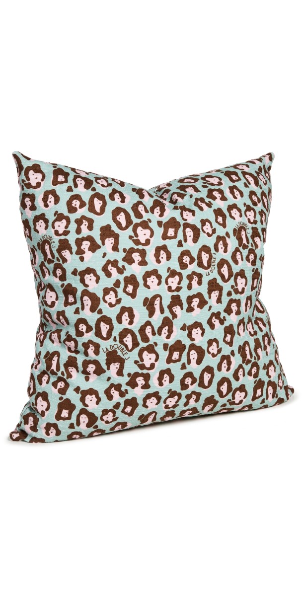 La DoubleJ Logo Cushion Lady Leopard Aqua One Size