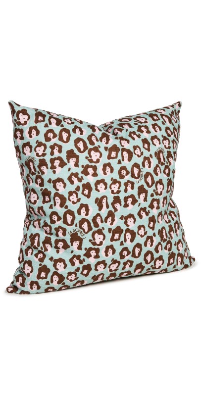 La DoubleJ Logo Cushion Lady Leopard Aqua One Size