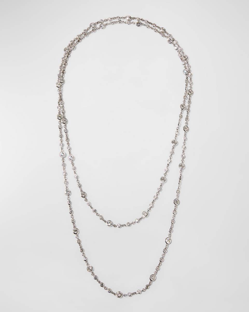 18K White Gold Diamond Station Long Necklace, 43"L