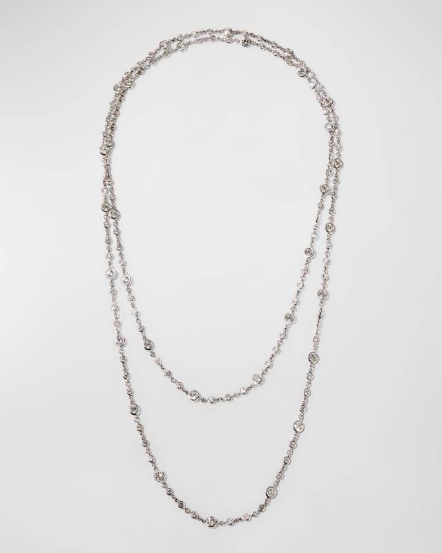 18K White Gold Diamond Station Long Necklace, 43"L