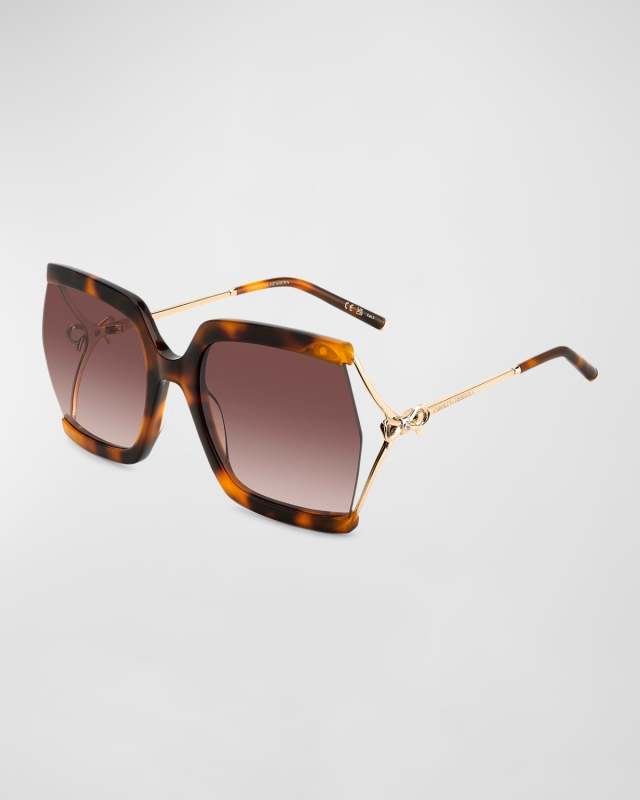 Crystal Bow Mixed-Media Square Sunglasses