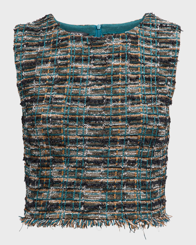 Cropped Fringe-Trim Tweed Knit Tank