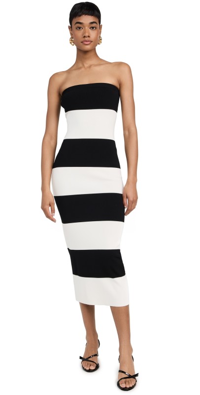 endless rose Stripe Tube Mini Dress Black/White
